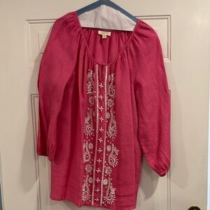 Charter Club Fuchsia Blouse with White Embroidery